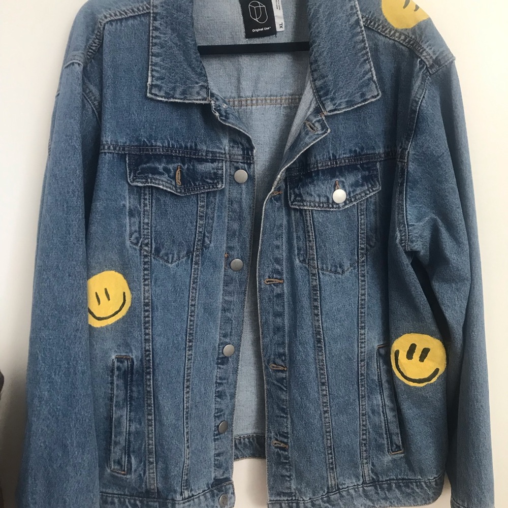 Hand painted smile denim jacket